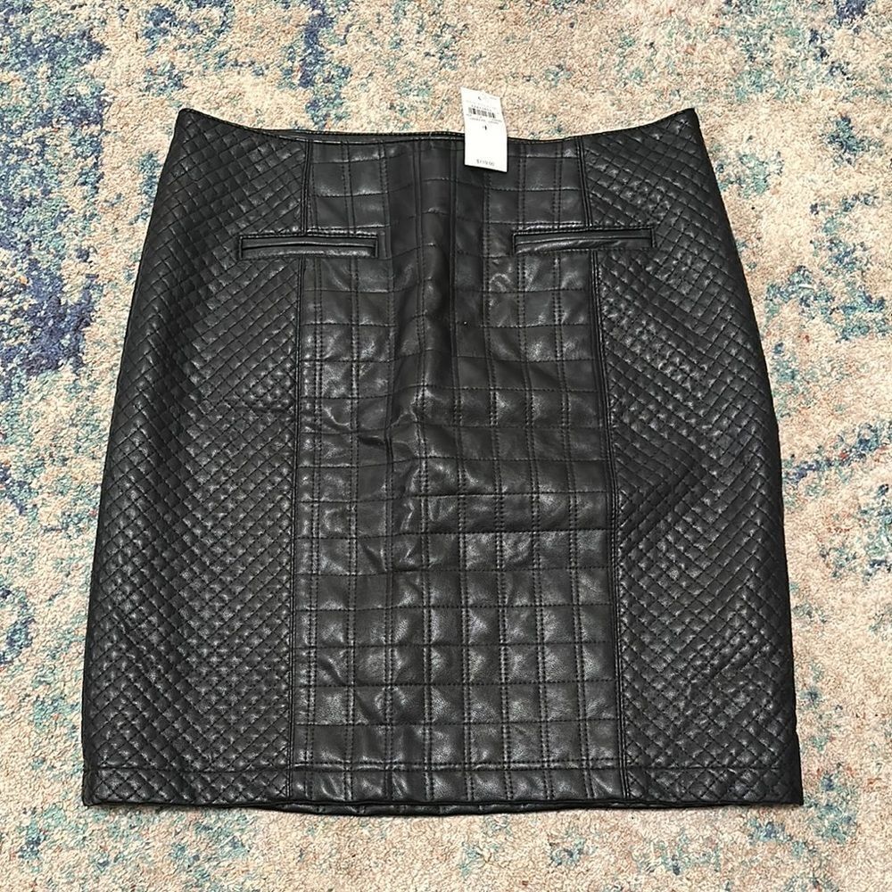 NWT Ann Taylor Black Quilted Leather Like Skirt